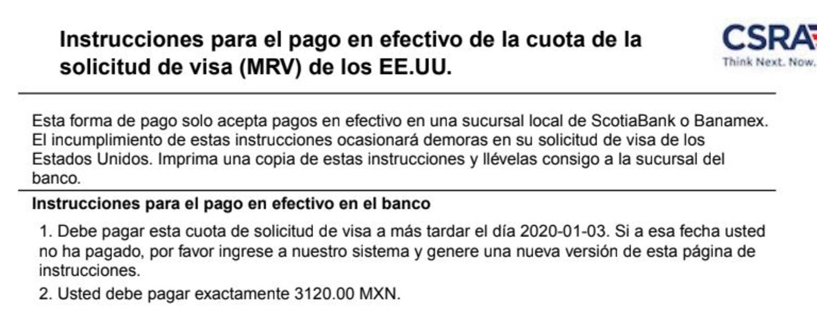 Guía para pagar la solicitud de visa de turista B1/B2