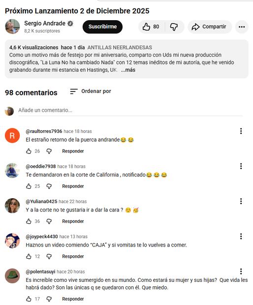 Foto: Captura de pantalla / Cuenta YT de Sergio Andrade