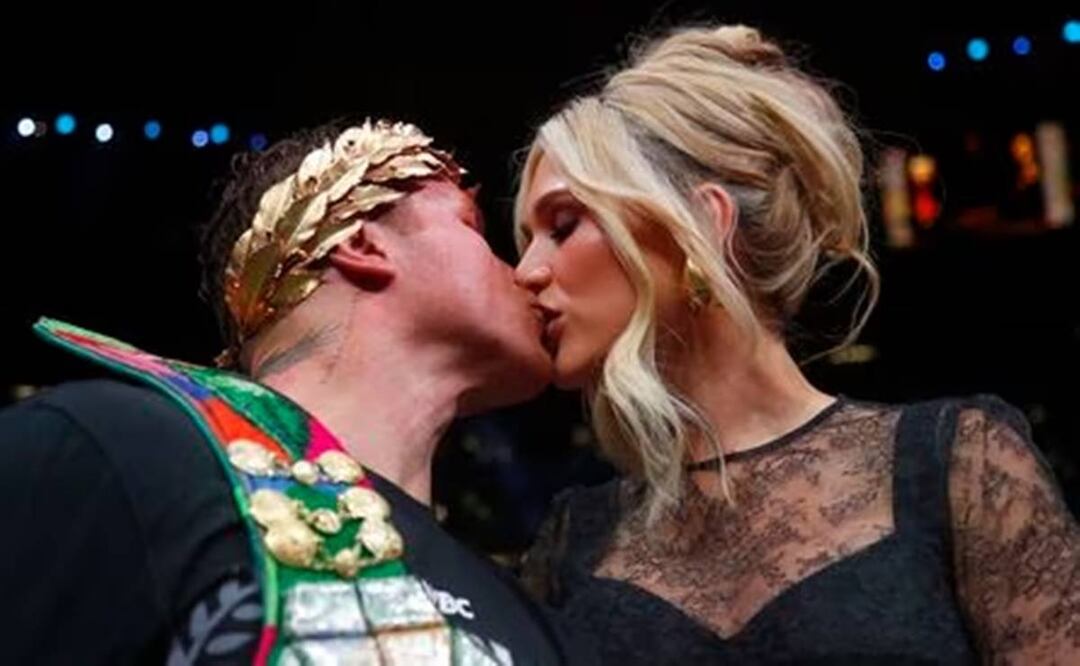 El vestido de cuero con el que Fernanda Gómez, esposa de Canelo Álvarez, enamoró Las Vegas. Foto: EFE