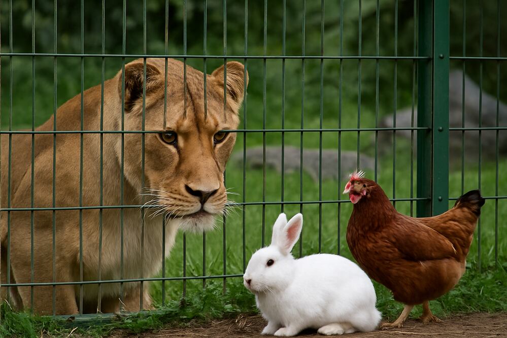 Zoológico en Dinamarca pide donación de conejos y pollos para alimentar a sus depredadores en cautiverio. Foto creada con IA
