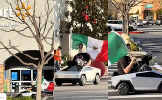 Perro 'influencer' se manifiesta frente a Walmart con bandera mexicana en apoyo a migrantes