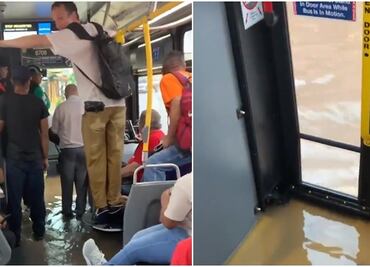 Pasajeros quedan atrapados en autobús por inundación en Nueva York