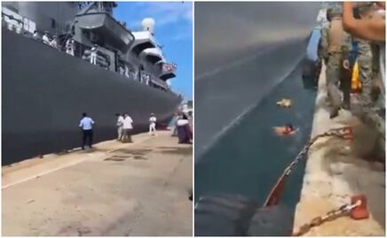 Impresionante caída de bailarina al mar en despedida de buque japonés en Acapulco. VIDEO