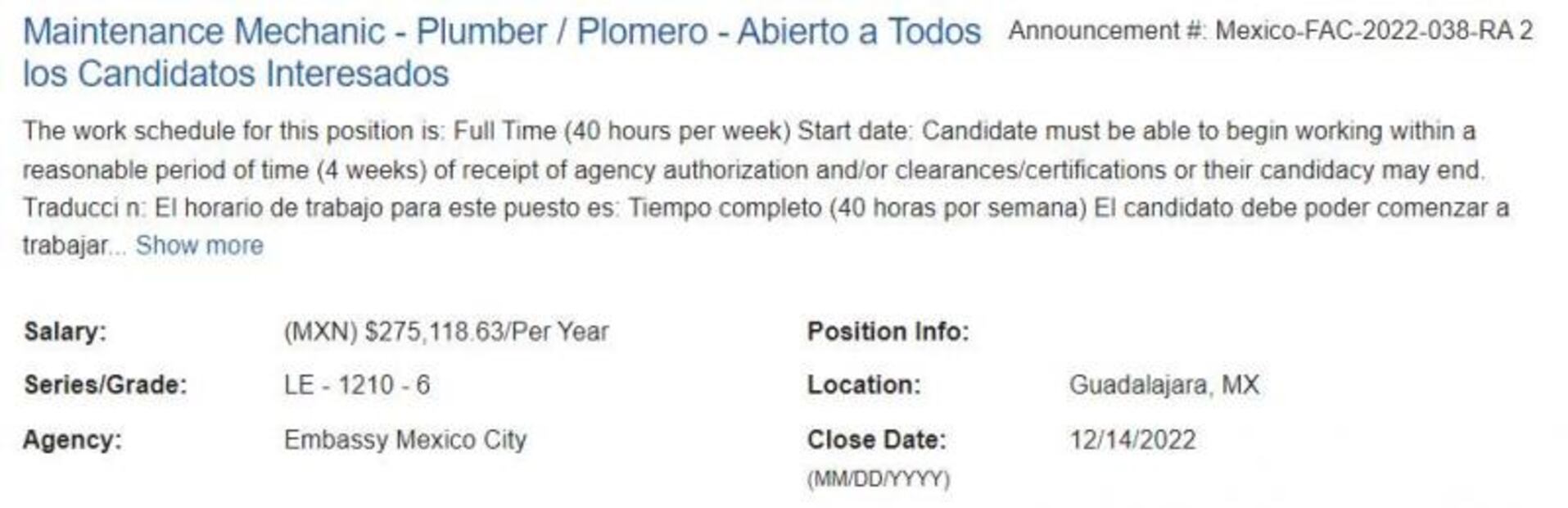 Trabaja como plomero en Consulado de EU en Guadalajara y gana $275,000 al año