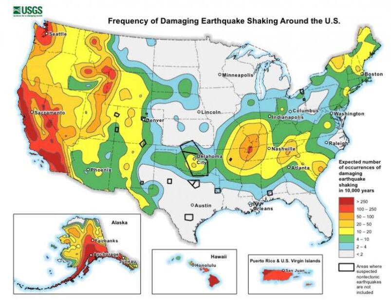Mapa: Las zonas de mayor riesgo sísmico en Estados Unidos