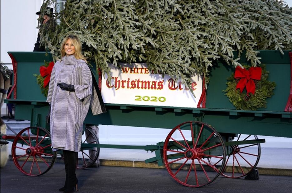 El lujoso abrigo con el que Melania Trump recibió el árbol de Navidad