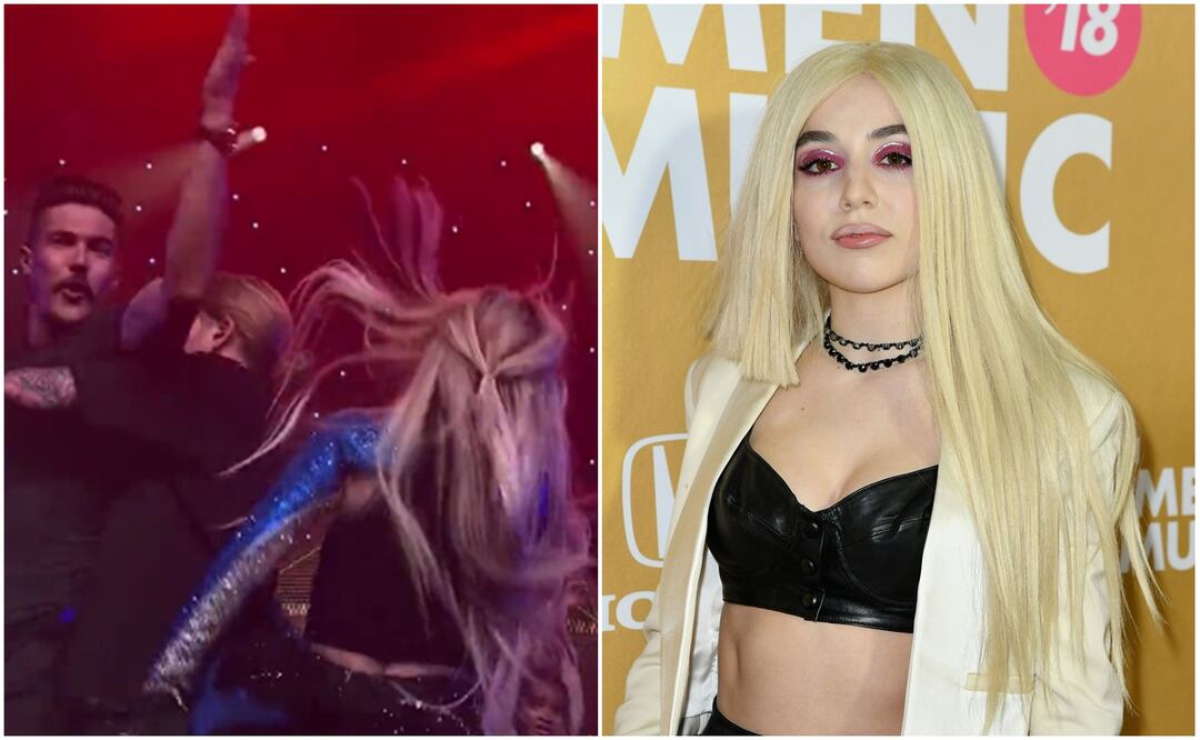 Agresión impactante. Hombre golpea a Ava Max en pleno escenario. Foto: Twitter/AFP