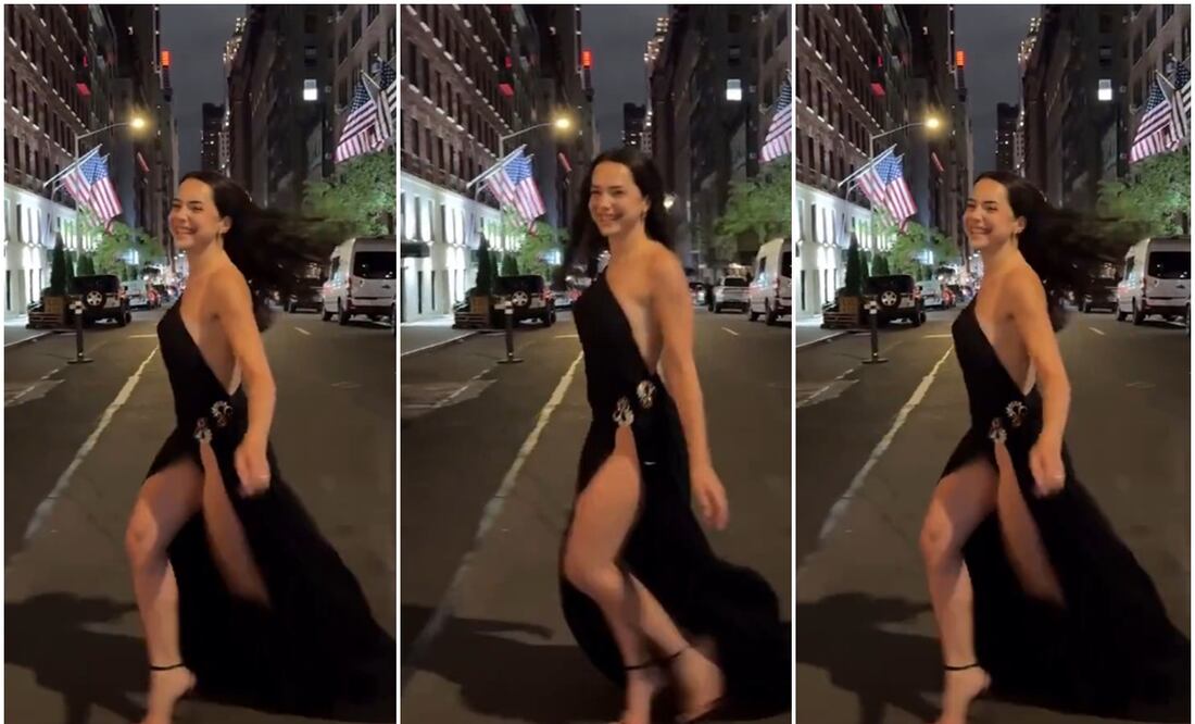 Ángela Mármol, tiktoker española, conquista con vestido de raja las calles de Nueva York. Foto tomada de video