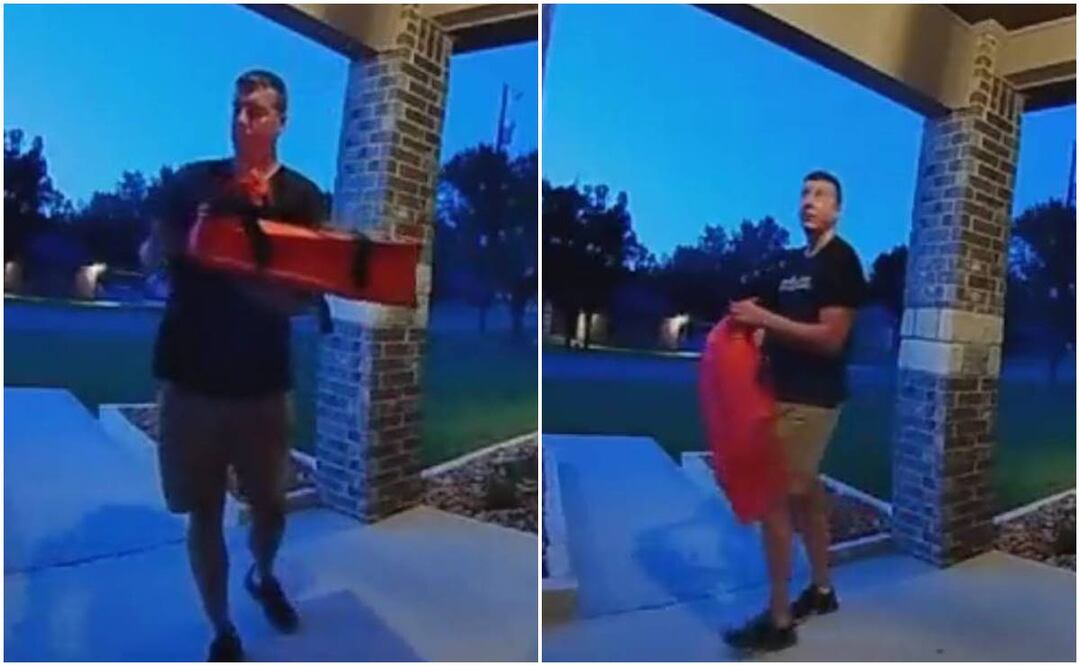 El insulto del repartidor fue captado por una cámara de seguridad en la casa. Foto tomada de video