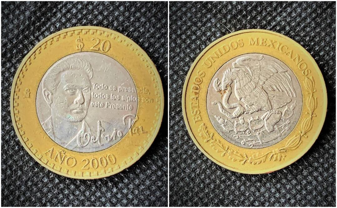 Moneda conmemorativa de $20 pesos de Octavio Paz. Foto: eBay / Captura