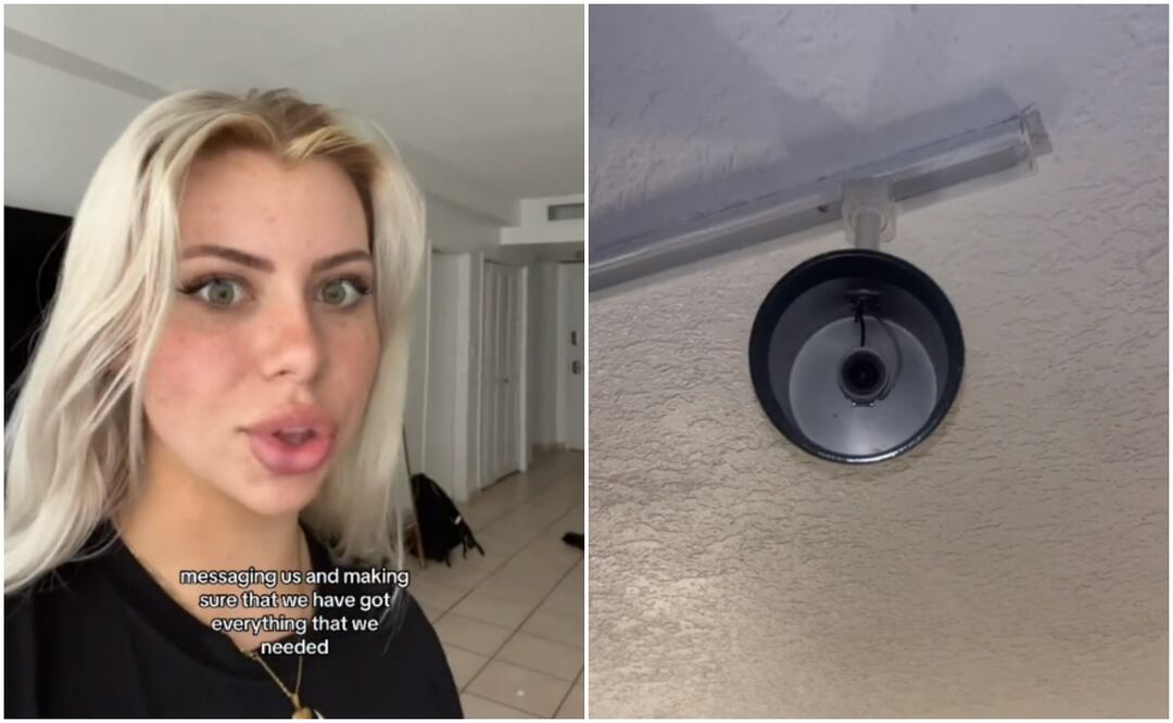Las chicas sospecharon que la cámara estaba oculta en una de las lámparas del Airbnb. Foto tomada de video