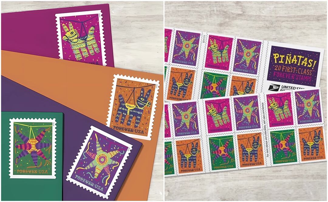 Artista mexicano diseña estampillas de Estados Unidos que honran las tradicionales piñatas. Foto: EFE