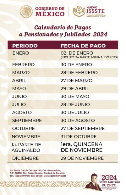 Calendario de pagos ISSSTE 2024. Foto: ISSSTE