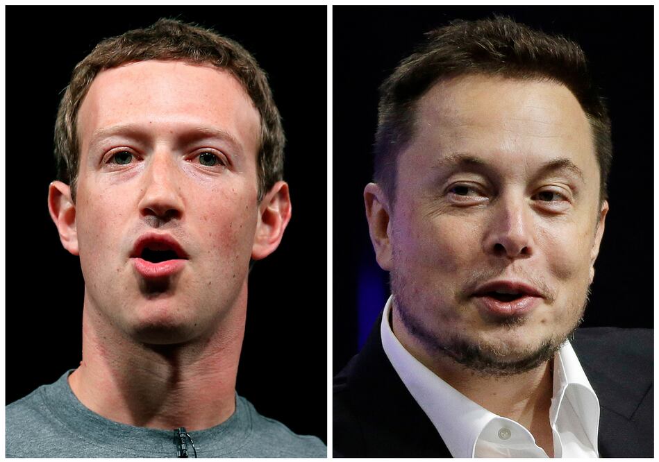 This combo of file images shows Facebook CEO Mark Zuckerberg, left, and Tesla and SpaceX CEO Elon Musk. Elon Musk and Mark Zuckerberg are ready to fight, offline. In a now-viral back-and-forth seen on Twitter and Instagram this week, the two tech billionaires seemingly agreed to a “cage match” face off. (AP Photo/Manu Fernandez, Stephan Savoia)