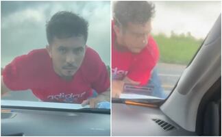 Chofer evita asalto con ladrón colgado al cofre: "era acelerar y frenar en seco", le reclaman en redes. VIDEO