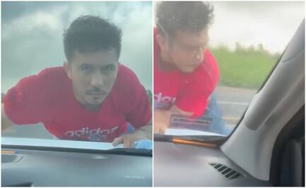 Chofer evita asalto con ladrón colgado al cofre: "era acelerar y frenar en seco", le reclaman en redes. VIDEO