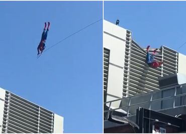 Video. Personaje de Spiderman en Disneyland sufre aparatoso accidente