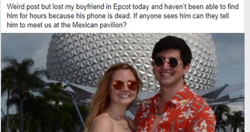 Pierde a su novio en Disney World y se vuelve viral en Facebook