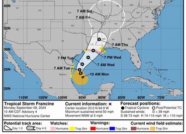 Se forma tormenta tropical Francine frente a costas de México; se prevé azote Texas. MAPA