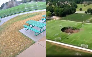 Enorme socavón de 30 metros se “traga” cancha de futbol. VIDEO