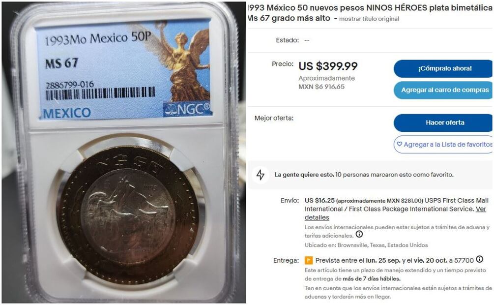 Moneda conmemorativa de $50 pesos. Foto: Captura / eBay