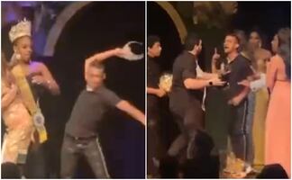 Video. Esposo de participante a reina de belleza no acepta derrota y rompe corona