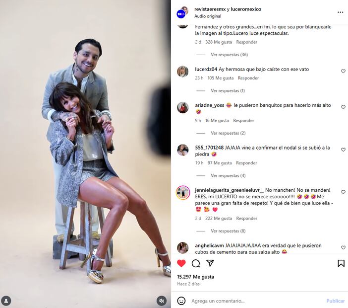 Fans se burlan de Nodal por usar banquito para verse más alto que Lucero: Tomada del Instagram @revistaeresmx