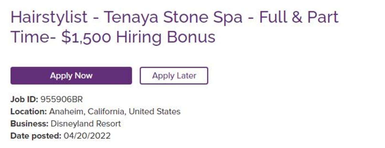 Buscan estilistas para trabajar en spa de hotel de Disneyland