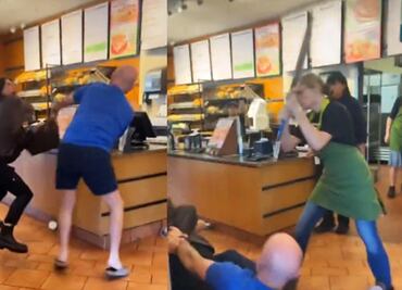 Cliente protagoniza violenta pelea en restaurante y es detenido con una pala de pizza. VIDEO
