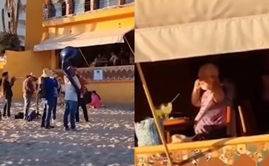 Extranjero se tapa los oídos y ‘corre’ a los músicos de banda en Mazatlán. Foto: Captura TikTok