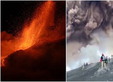 Furia del Etna pierde fuerza, pero sigue expulsando ceniza. Así sorprendió a turistas. VIDEO