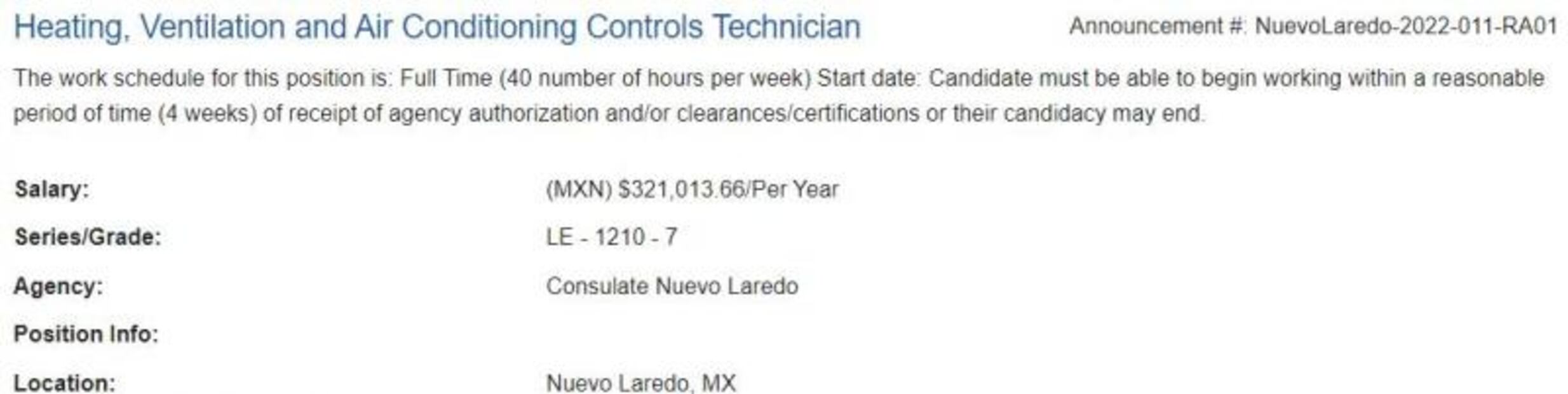 Lanzan trabajo para técnicos en aire acondicionado en Consulado de EU en Nuevo Laredo