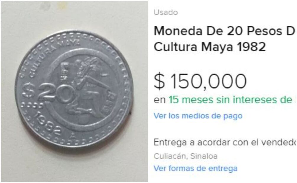 Moneda 20 pesos de los mayas. Foto: Captura / Mercado Libre