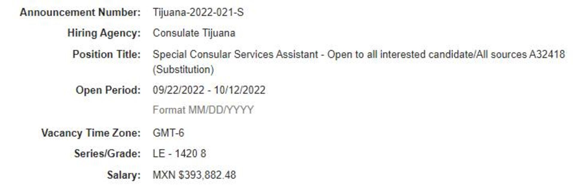 Consulado en Tijuana busca asistente de servicios; paga 393 mil pesos al año