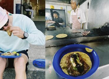 Piloto de la Fórmula 1 disfruta tacos de El Califa de León, con estrella Michelin, en la banqueta. FOTOS