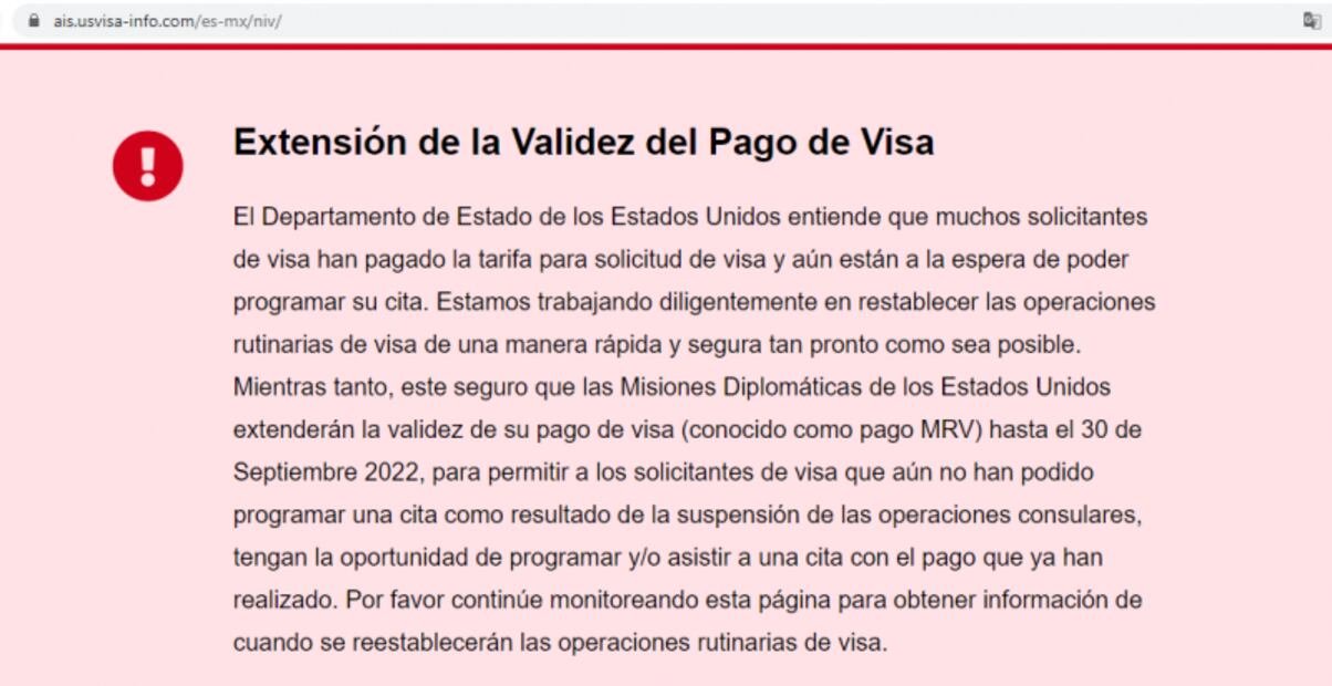 Extienden validez del pago de la visa hasta septiembre de 2022