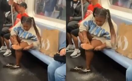 Escándalo en el Metro: mujer se hace pedicure en pleno vagón y usuarios se indignan. VIDEO