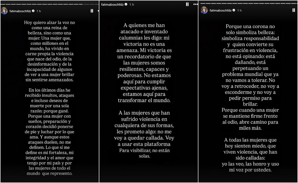 Mensajes de Fátima Bosch en Instagram