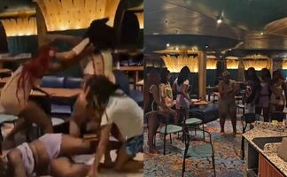 ¡Se dieron con todo! Pasajeras de crucero protagonizan pelea campal. Video