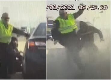 Video. Policía se salva de atropello fatal mientras ayudaba a automovilista