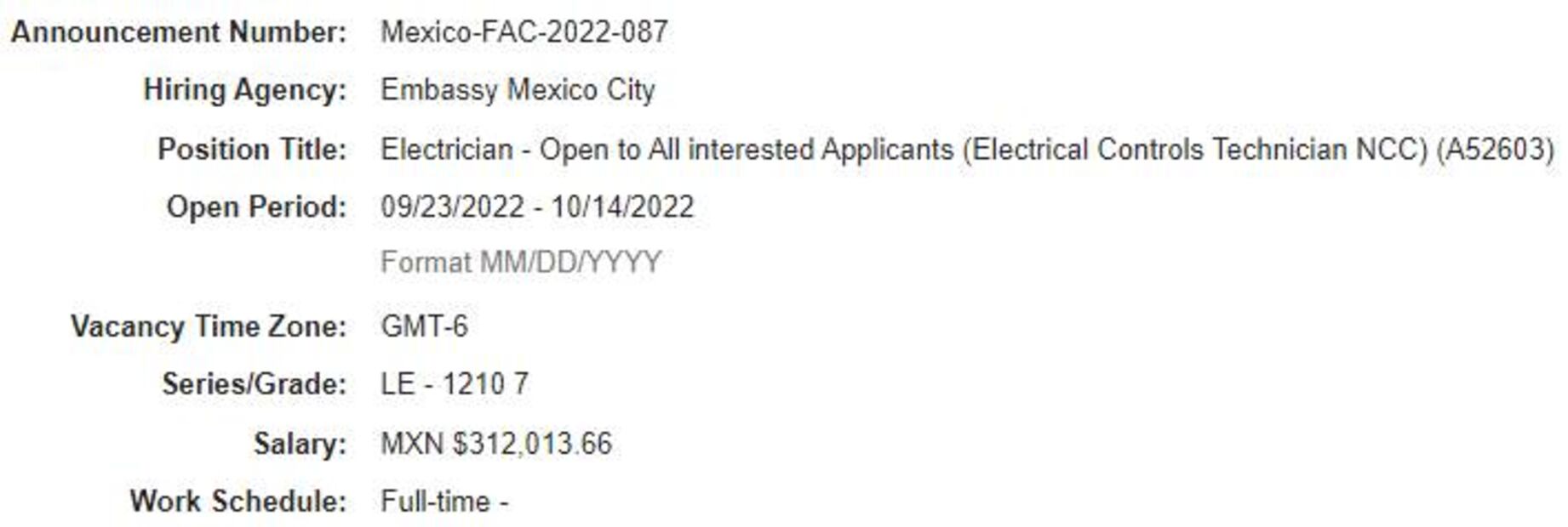 Consulado de EU en Mérida abre vacante para electricistas; paga $312,000 al año