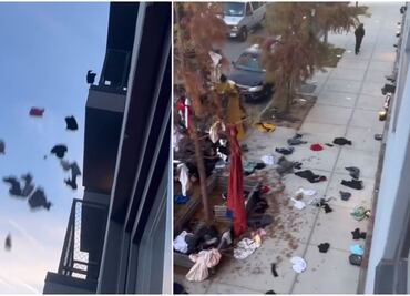 Mujer arroja ropa de su novio de edificio en NY tras descubrir su infidelidad y video se vuelve viral en TikTok