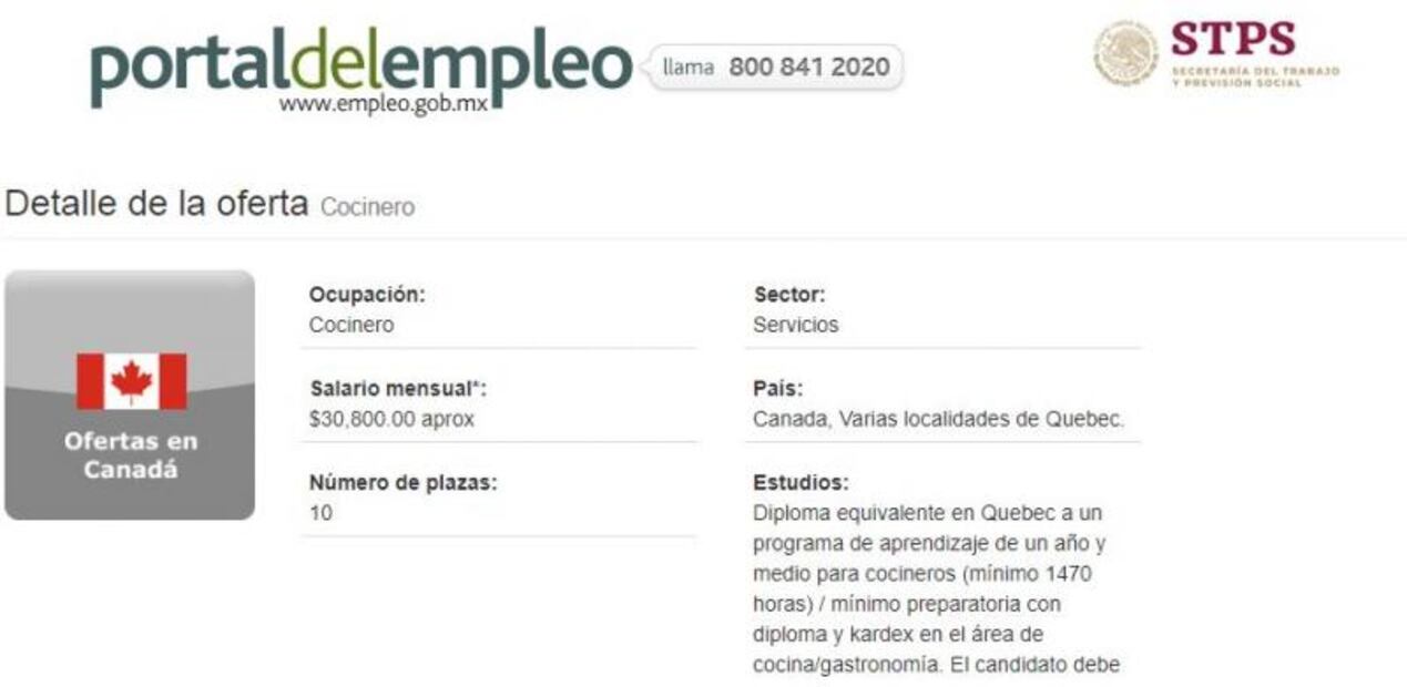 Canadá busca 10 cocineros mexicanos para trabajar en Quebec