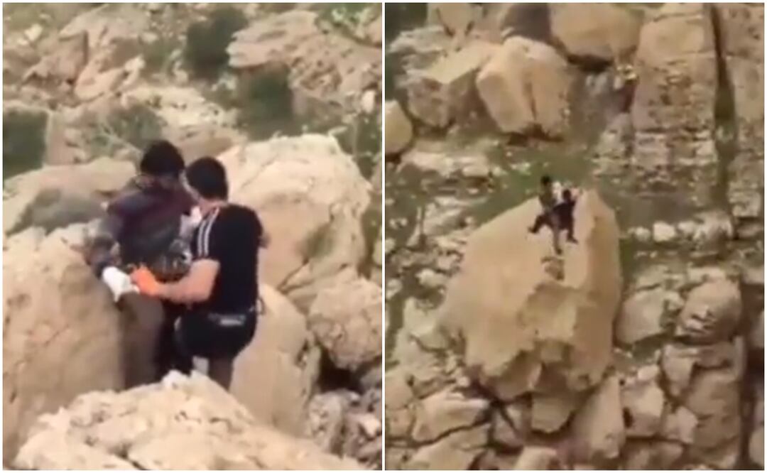 ¡Aterrador! Dos hombres caen en un barranco tras el rompimiento de una tirolesa. Foto: Twitter