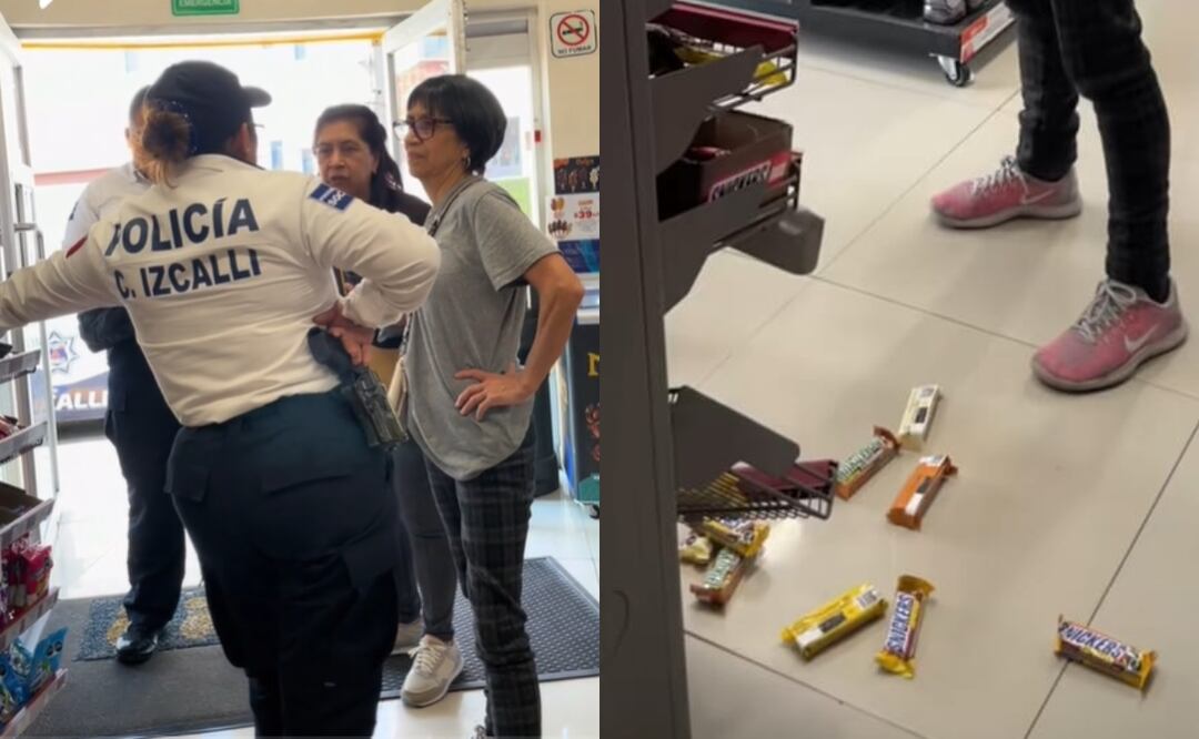 Apodan ‘Lady Oxxo’ a mujer que pateó los productos de la tienda por falta de dinero en las cajas. Foto: Captura TikTok