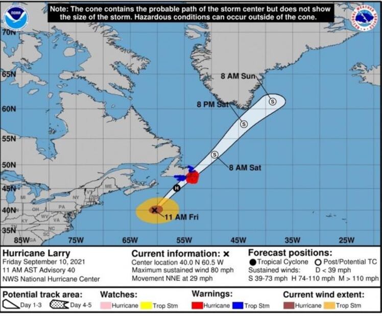 Larry amenaza al sur de Canadá; alertan a la zona de Terranova de inundaciones